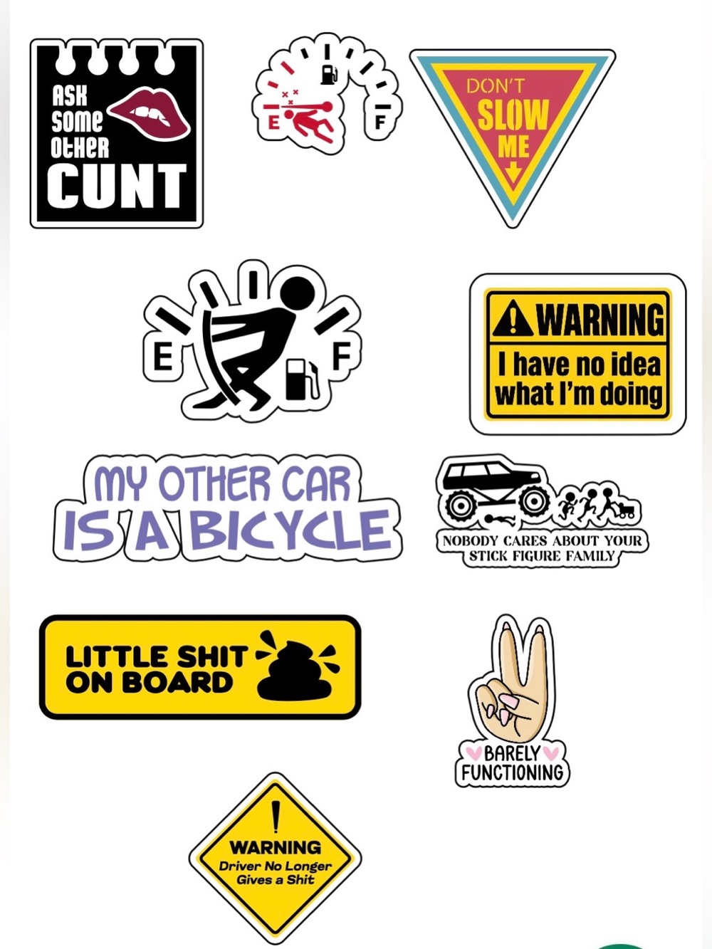 Funny Warning & Sticker Pack — Bold Yellow, Black, White, Purple Accents
